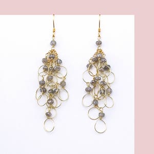 Gold Plated Labradorite Drop Earrings: Handmade Sterling Silver