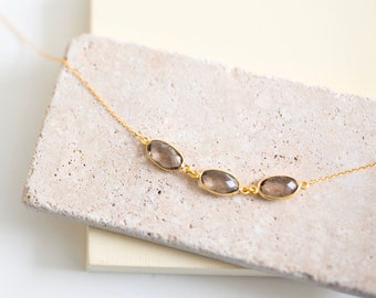 Smoky Quartz Gold Necklace for Women | Smoky Quartz Minimalist Chain Necklace | Gifts for Her
