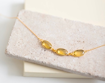 Citrine Gold Necklace for Women | Citrine Minimalist Chain Necklace | Gifts for Her