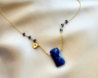 Lapis Lazuli Gold Necklace for Women, Gift for Her, Genuine Lapis Gold Layering Pendant, Layered Necklace, September Birthstone Necklace