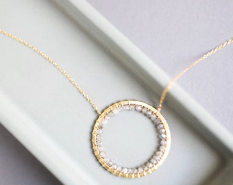 Bridesmaid Gift | Gemstone Circle Necklaces for Women | Labradorite