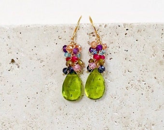 Birthday Gifts for Her | Peridot Quartz Drop Earrings | Rainbow Earrings