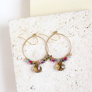 Smoky Quartz Earrings Smoky Quartz Gemstone Dangle Earrings Smoky Quartz Gold Hoop Earrings image 1