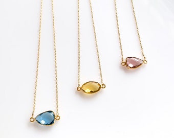 Gold Gemstone Layering Pendant Necklace for Women, Citrine Pendant, Pink Rhodolite Garnet Necklace, Green Amethyst Necklace, Gift for Her