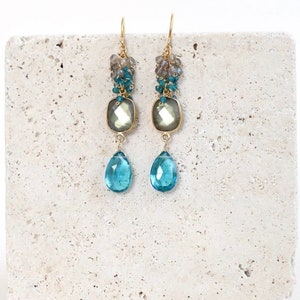 Long Statement Earrings Labradorite Neon Blue Quartz | Jewelry Gift for Mom Sister Daughter Bridesmaid bild 1