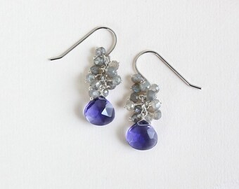 Tanzanite Quartz Dangle Earrings l Silver Drop Earrings for Women | Labradorite Earrings