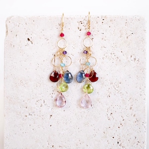 Rainbow Chandelier Earrings | Multi Gemstone Rainbow Earrings | Colorful Dangle Earrings