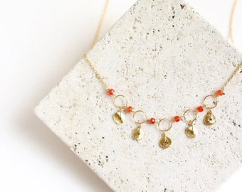 Dainty Gold Gemstone Necklace for Women | Delicate Gold and Orange Chalcedony Necklace | Gift for Her