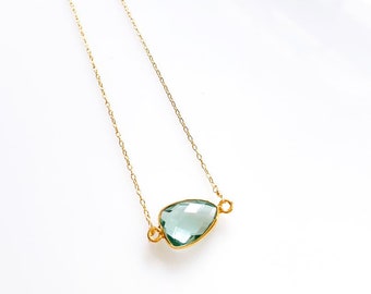 Green Amethyst Pendant - Dainty Amethyst Necklace for Women - Prasiolite Necklace - February Birthstone