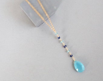 Dainty Blue Pendant - Blue Chalcedony Gemstone Necklace for Women - Wedding Necklace - Bridesmaid Gift