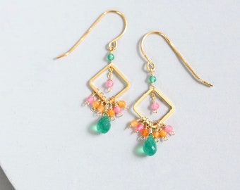Tiny Green Onyx Gemstone Dangle Earrings | Bridesmaid Gift for Her
