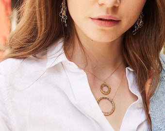 Labradorite Circle Necklaces - Gemstone Necklaces for Women - Layered Necklace Set