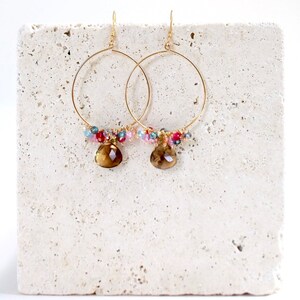 Smoky Quartz Earrings Smoky Quartz Gemstone Dangle Earrings Smoky Quartz Gold Hoop Earrings image 2