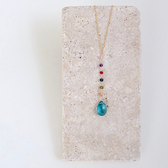 Blue Quartz Teardrop Pendant Necklace: 14k Gold Sterling Silver