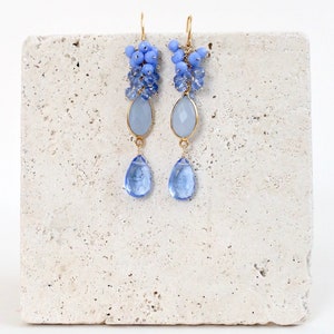 Long Statement Earrings Labradorite Neon Blue Quartz | Jewelry Gift for Mom Sister Daughter Bridesmaid bild 5