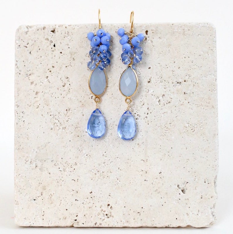 Long Statement Earrings Labradorite Neon Blue Quartz | Jewelry Gift for Mom Sister Daughter Bridesmaid bild 5