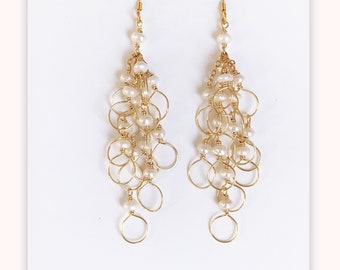 Pearl Drop Earrings - Gold Chandelier Earrings for Bride - Pearl Bridesmaids Earrings