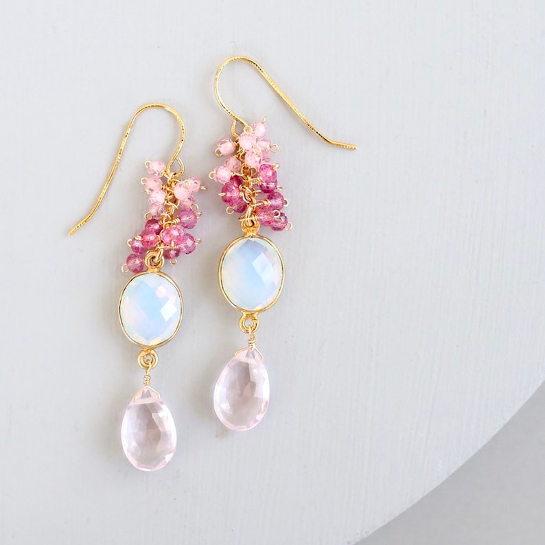 Long Gemstone Earrings Gold Dangle Earrings Neon Blue Etsy