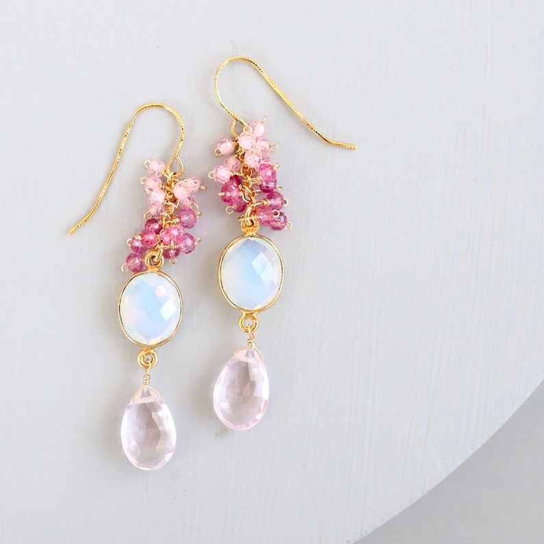 Light Pink Earrings Statement Earrings Pink Tourmaline Etsy