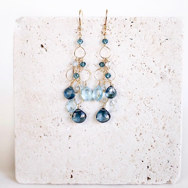 Aquamarine Statement Earrings With Iolite and Aqua Blue Quartz Etsy
