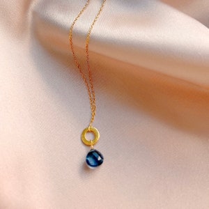 Small Aquamarine Quartz Gold Pendant Necklace for Women, Layering Necklace, Aquamarine Birthstone Necklace Iolite