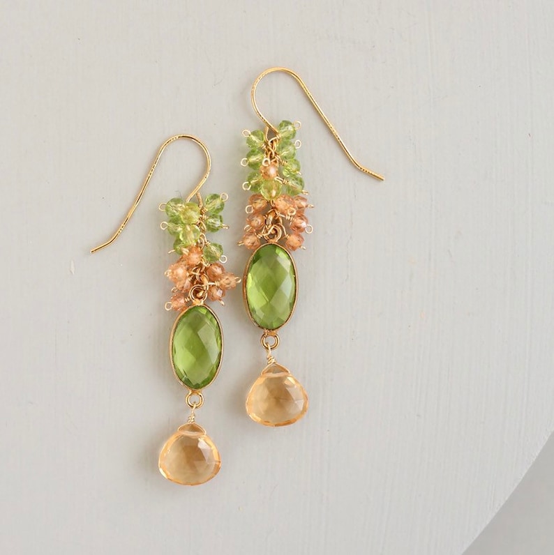 Long Gemstone Earrings Gold Dangle Earrings Neon Blue Etsy