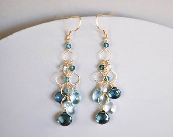 Aquamarine Iolite Chandelier Earrings: 14k Gold-Plated Silver