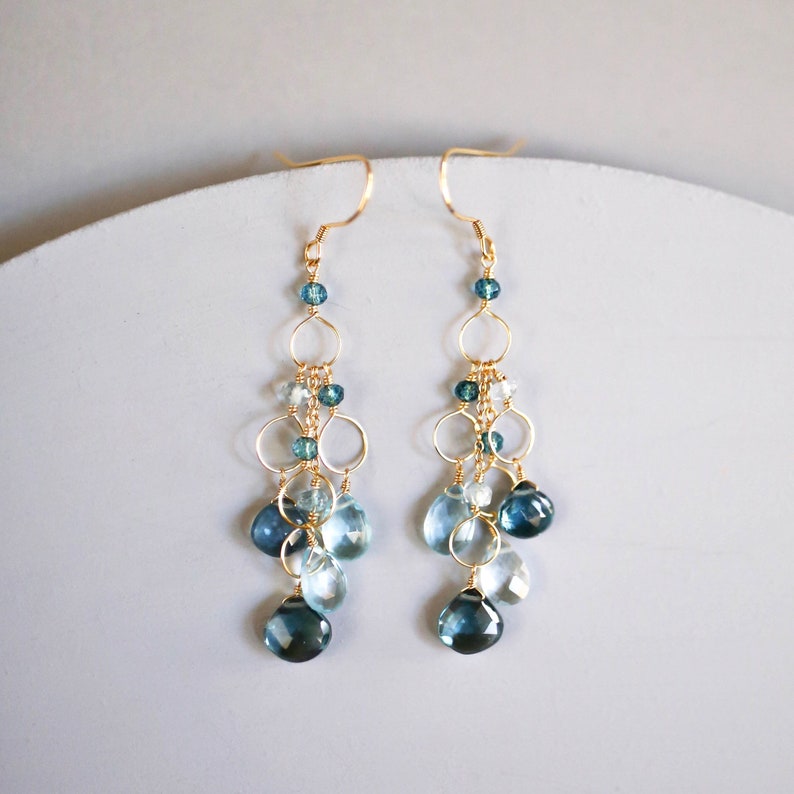Aquamarine Statement Earrings With Iolite and Aqua Blue Quartz Etsy