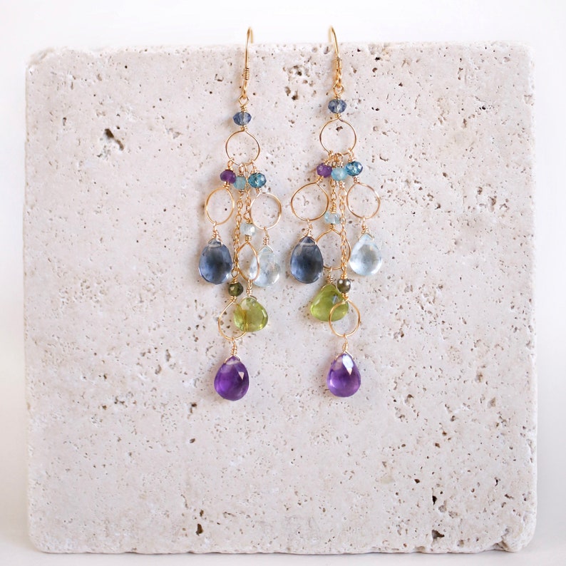 Rainbow Chandelier Earrings Multi Gemstone Rainbow Earrings Etsy