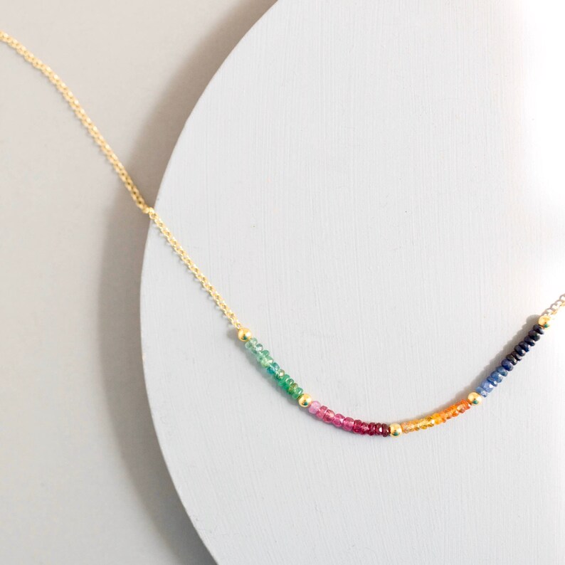 Rainbow Sapphire Necklace for Women 18k Gold Plated Sapphire Necklace Gift for Her image 2