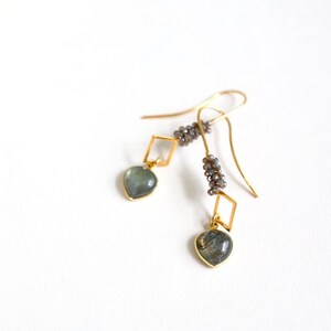 Gold Labradorite Geometric Dangle Earrings: Sterling Silver Gift