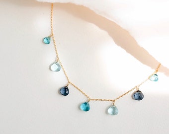 Aquamarine Necklace for Women | Aquamarine and Iolite Gemstone Gold Chain Necklace