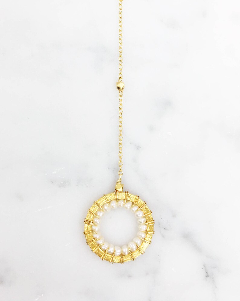 Gold Pearl Pendant Necklace Pearl Y Necklace Gold Y Etsy