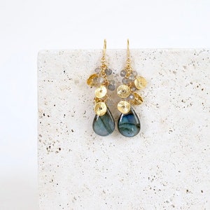 Labradorite Gemstone Drop Earrings | Labradorite Gold Dangle Earrings | Gift for Her