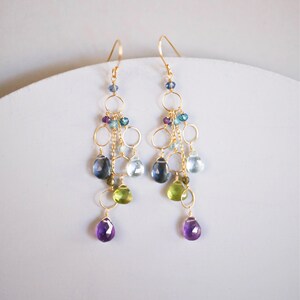 Boucles d'oreilles Rainbow Gemstone pour femmes, boucles d'oreilles colorées, boucles d'oreilles or, améthyste, iolite, péridot et aigue-marine, cadeau pour elle image 2