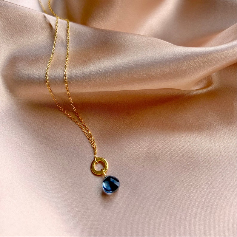 Small Aquamarine Quartz Gold Pendant Necklace for Women, Layering Necklace, Aquamarine Birthstone Necklace image 4
