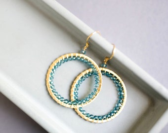 Gemstone Hoop Earrings | London Blue Quartz Gemstone Earrings | Gold Hoops