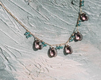 Gemstone Necklace | Gift for Her | Aquamarine and Garnet Necklace