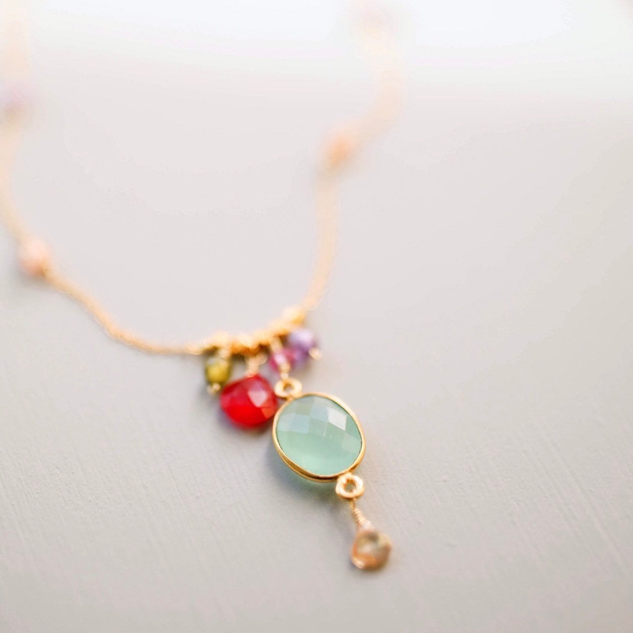 Colorful Gemstone Necklace Aqua Chalcedony Bezel Necklace - Etsy