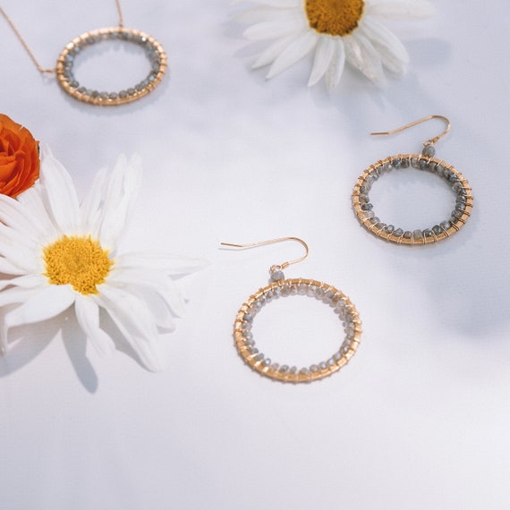 •HOOP DANCER• golden labradorite + gold earrings