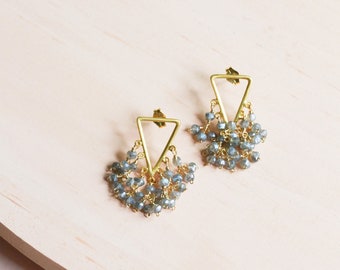 Gold Labradorite Gemstone Fringe Earrings