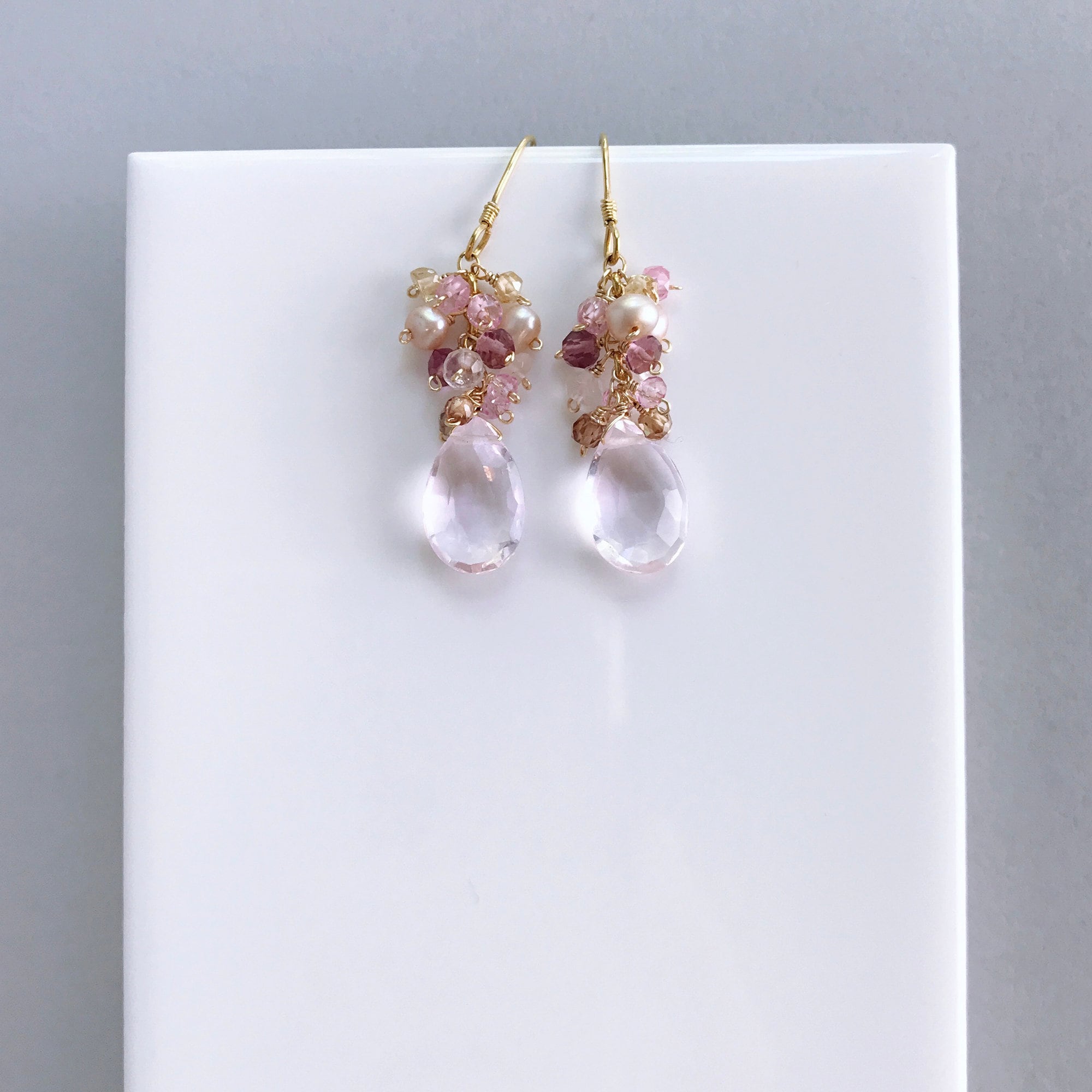 Pink Cluster Gemstone Earrings Gift for Women and Her Womens - Etsy