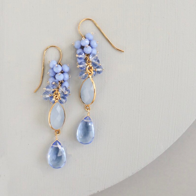 Long Statement Earrings Labradorite Neon Blue Quartz | Jewelry Gift for Mom Sister Daughter Bridesmaid bild 6