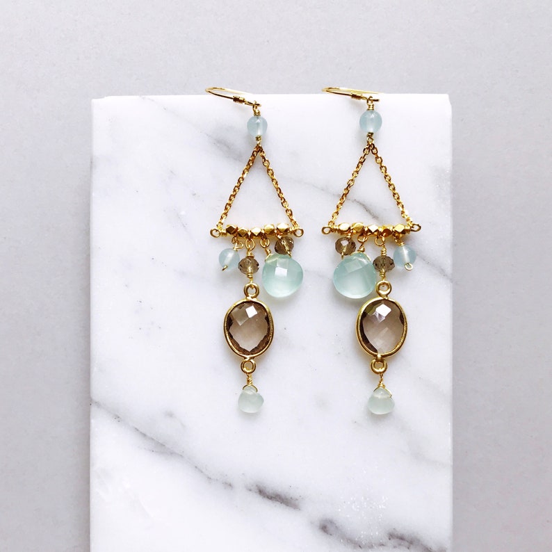 Smoky Quartz Gold Gemstone Statement Earrings Etsy