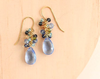 Sky Blue Quartz Dangle Earrings for Women, Gift for Her, Gemstone Dangle Earrings