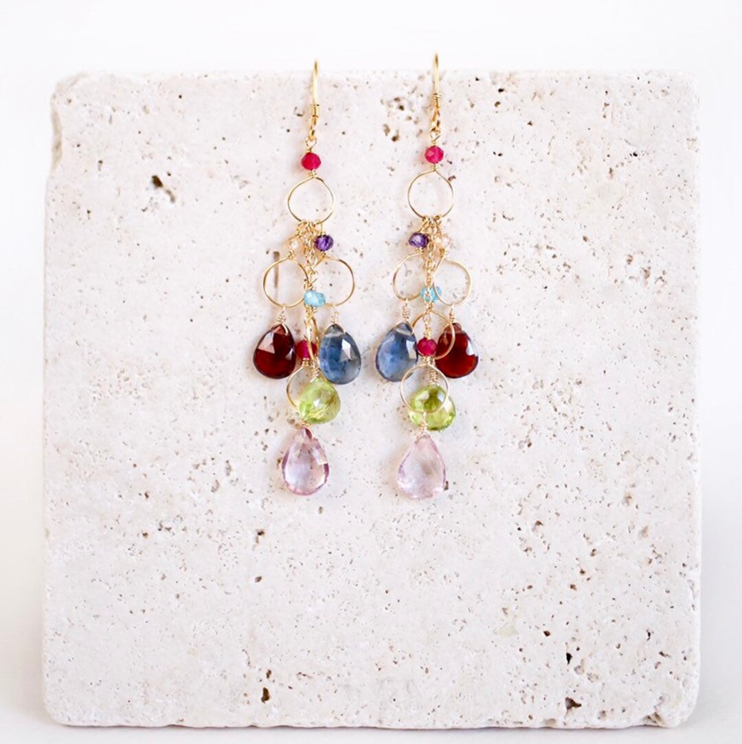 Rainbow Chandelier Earrings Multi Gemstone Rainbow Earrings Colorful