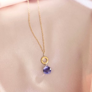 Small Aquamarine Quartz Gold Pendant Necklace for Women, Layering Necklace, Aquamarine Birthstone Necklace Amethyst