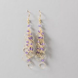 Gold Amethyst Chandelier Earrings | Delicate Amethyst Earrings | February Birthstone Jewelry