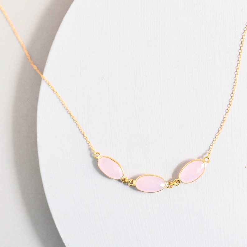 Rose Quartz Necklace for Women Pink Rose Quartz Delicate Necklace image 2