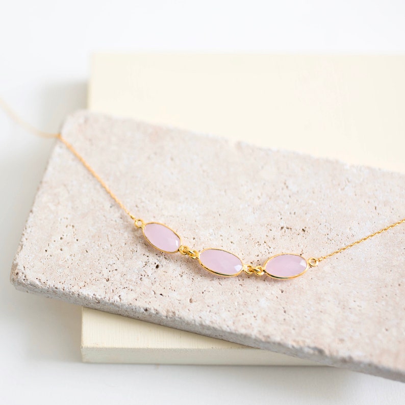 Rose Quartz Necklace for Women Pink Rose Quartz Delicate Necklace image 1